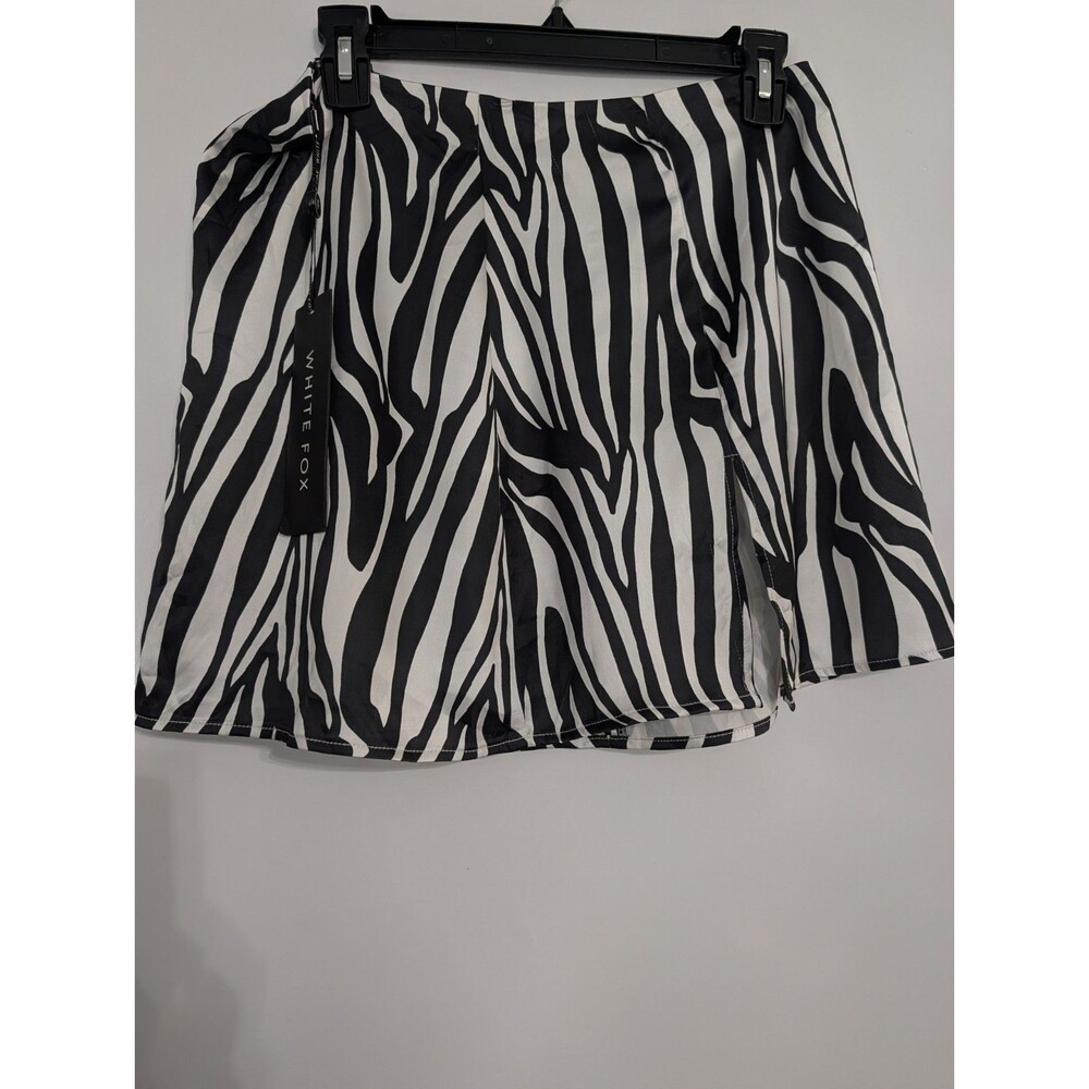 White Fox Black & White Zebra Animal Print Mini Skirt Zip Closure Size L
